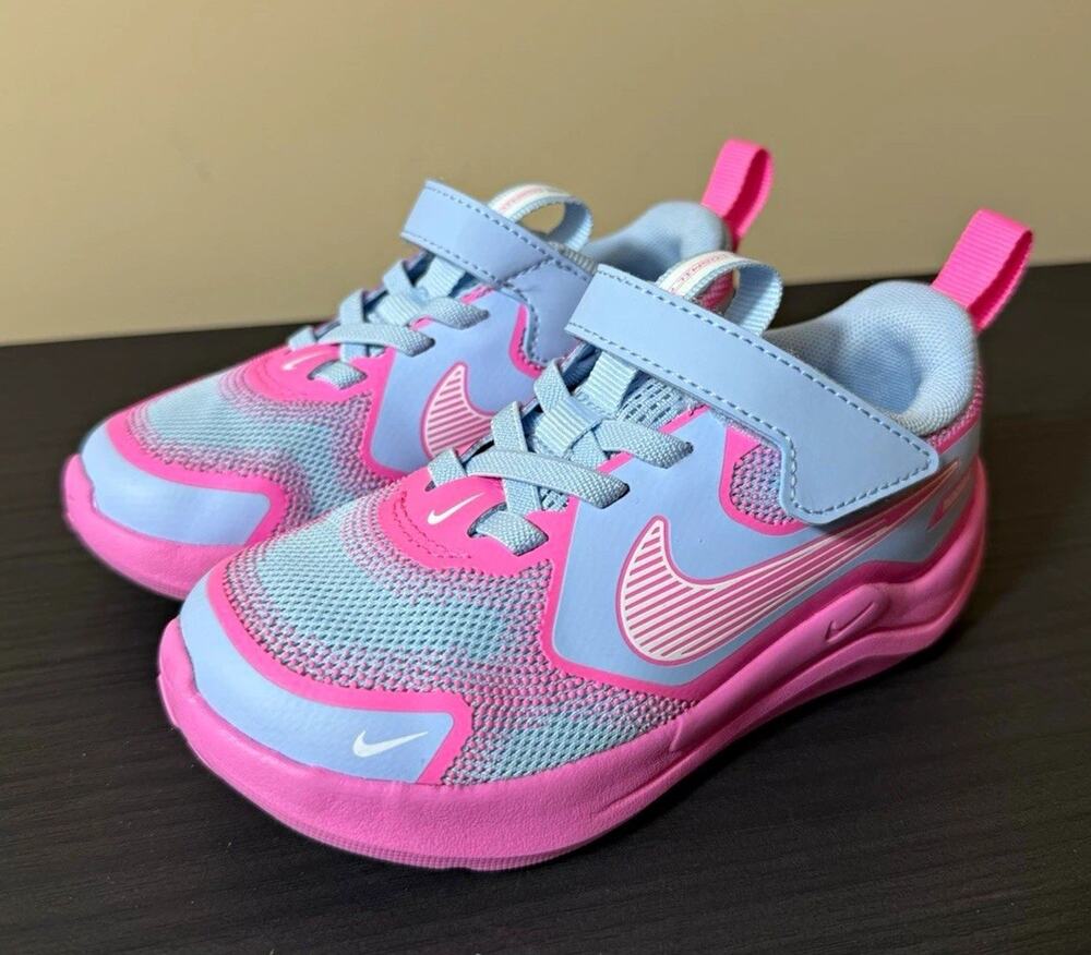 Nike Cosmic Runner TD Aqua Pink Striped Swoosh Toddler Shoes 9C IQ9860-401 EUC